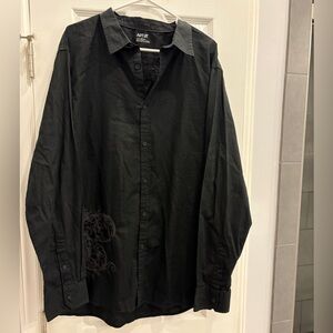 Apt. 9 Men's Embroidered Black Long Sleeve Cotton Shirt XL
